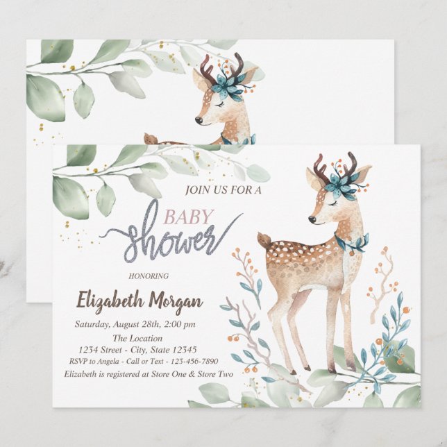 Baby Reindeer Leaves Baby Shower  Invitation (Front/Back)