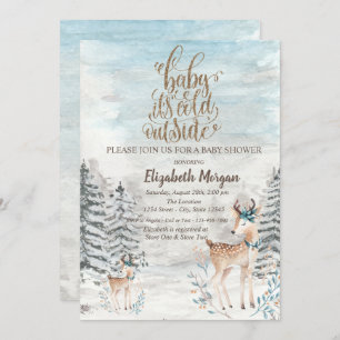 Baby Reindeer Pine Tree Forest Baby Shower Invitation