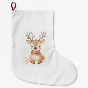 Baby reindeer sitting in the snow large christmas stocking