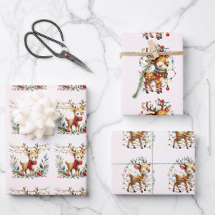 Baby Reindeer Tangled Lights Christmas Kids Wrapping Paper Sheet
