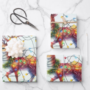 Baby Reindeer Tangled Lights Christmas Kids Wrapping Paper Sheet