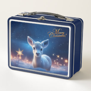 Baby Reindeer with Merry Christmas greeting Metal Lunch Box