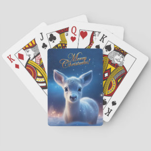 Baby Reindeer with Merry Christmas greeting Playing Cards