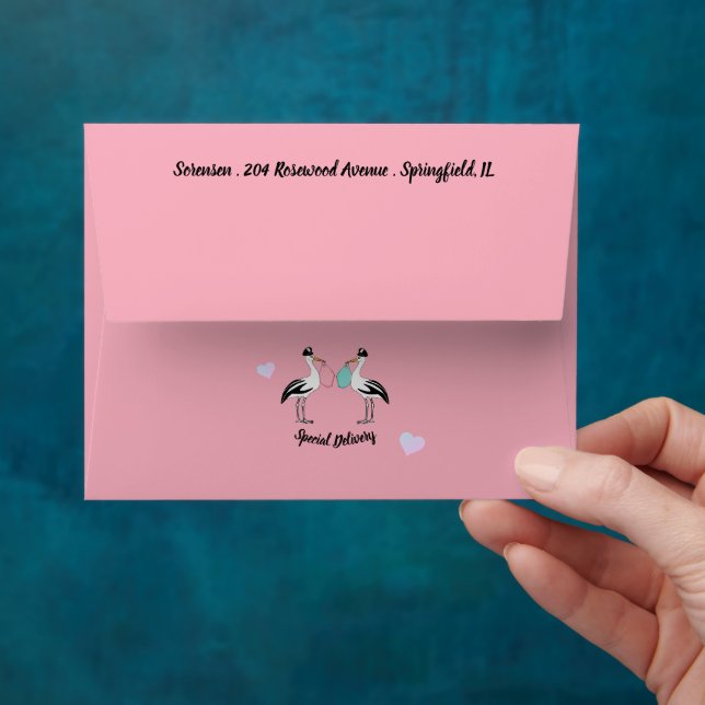 BABY Reveal Special Delivery Girl Pink Party Envelope (Hand)