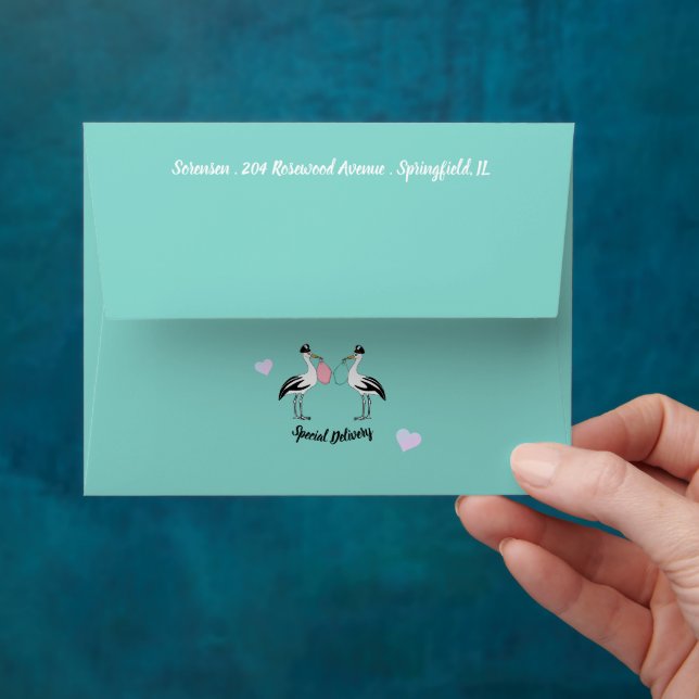 BABY Reveal Special Delivery Stork Teal Blue Party Envelopes (Hand)