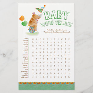 Baby rhino baby shower word search flyer