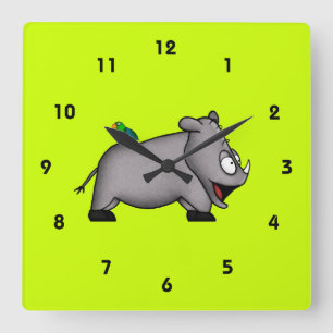 Baby Rhino Square Wall Clock