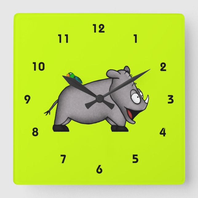 Baby Rhino Square Wall Clock (Front)