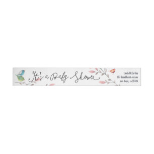 Baby Rhinoceros & Birdies Painted Baby Shower Wrap Around Label