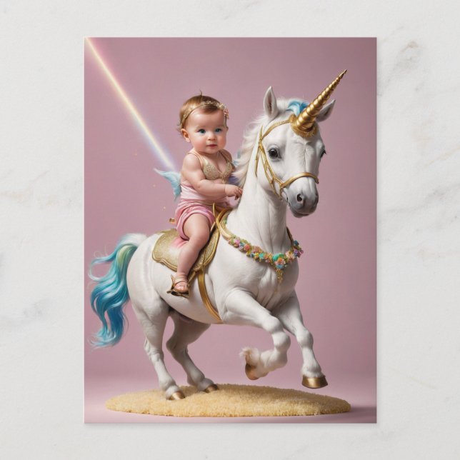 Baby Riding A Unicorn Postcard (Front)