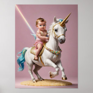 Baby Riding A Unicorn Poster