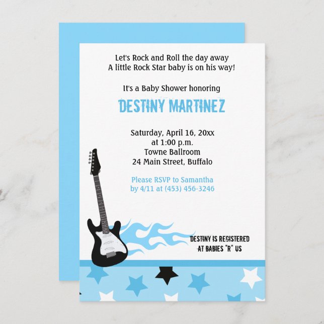 Baby Rock Star (Blue) Baby Shower Invitation (Front/Back)
