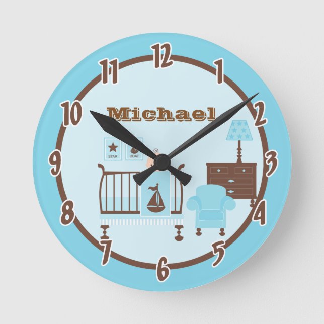 Baby Room Boy Personalised Clock (Front)