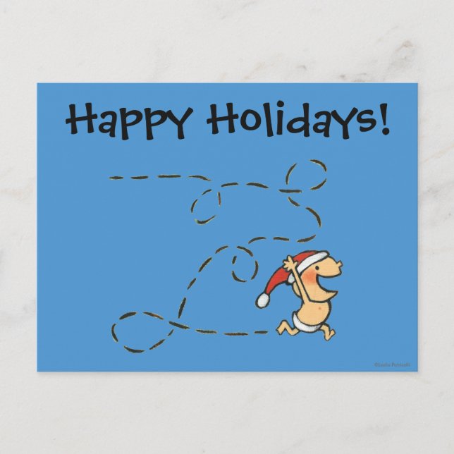 Baby Running On Christmas Morning Holiday Postcard (Front)
