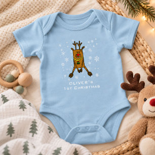 Baby`s 1st Christmas Cute Deer Snowflake Boy Baby Bodysuit