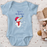 Baby`s 1st Christmas Cute Snowman Snowflake Boy Baby Bodysuit<br><div class="desc">Baby`s 1st Christmas Cute Snowman Snowflake Boy Baby Bodysuit. Cute snowman with a snowflake on his nose and white snowflakes in different shapes and sizes. Customise with your name and text and make a sweet keepsake for the baby`s first Christmas.</div>