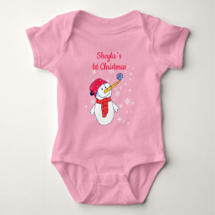 Baby`s 1st Christmas Cute Snowman Snowflake Girl Baby Bodysuit