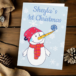 Baby˙s 1st Christmas Cute Snowman Snowflake Holiday Card
