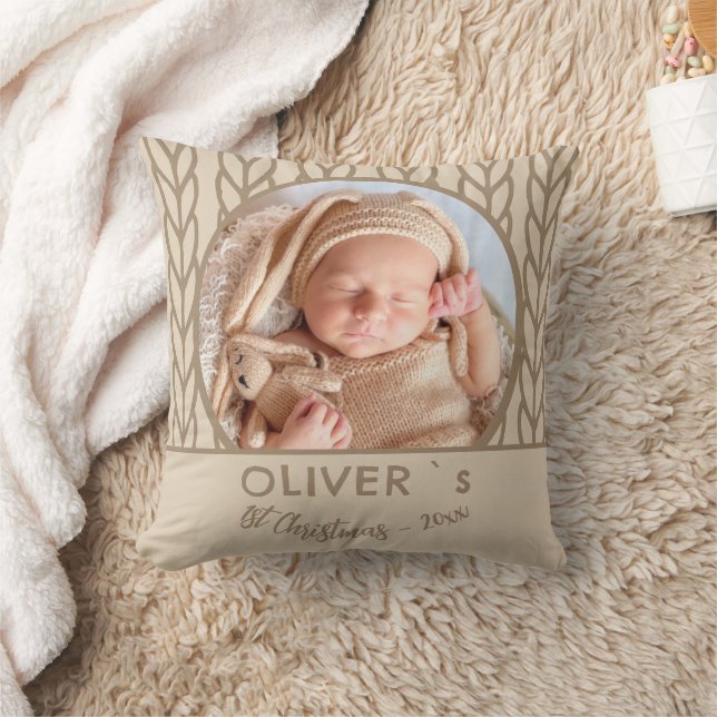 Baby`s 1st Christmas Knitting Photo  Cushion (Blanket)