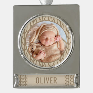 Baby`s 1st Christmas Knitting Photo Silver Plated Banner Ornament