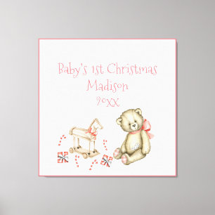 Baby’s 1st Christmas Personalise Pink Cute Baby Canvas Print