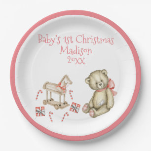 Baby’s 1st Christmas Personalise Pink Cute Baby Paper Plate