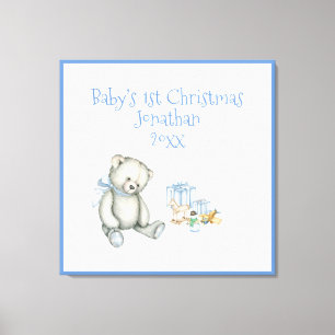 Baby’s 1st Christmas Personalised Blue Keepsake Canvas Print