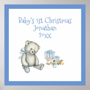 Baby’s 1st Christmas Personalised Blue Keepsake Poster