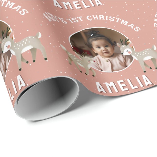 Baby’s 1st Christmas Reindeer Keepsake Photo Wrapping Paper (Roll Corner)