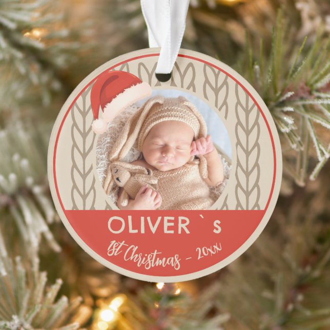 Baby`s 1st Christmas Santa Hat Knitting Photo Ornament (Tree)