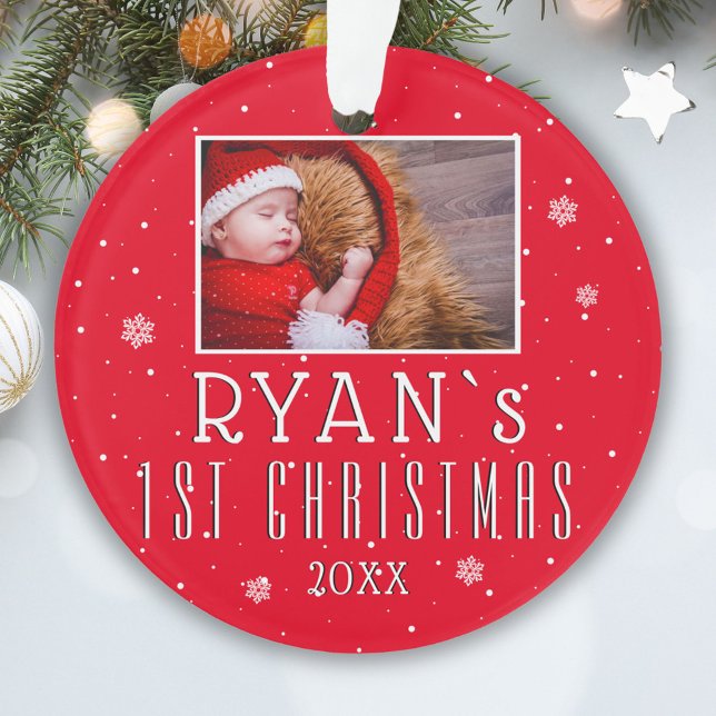 Baby`s 1st Christmas Snowflake Red Christmas Photo Ornament (Creator Uploaded)