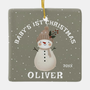 Baby’s 1st Christmas Snowman Keepsake Photo Ceramic Ornament