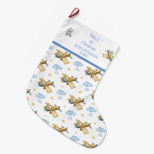 Baby’s 1st Christmas Watercolor Name For Him Blu Large Christmas Stocking
