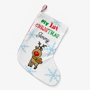 Baby’s 1st Christmas with Cute Baby Reindeer Small Christmas Stocking