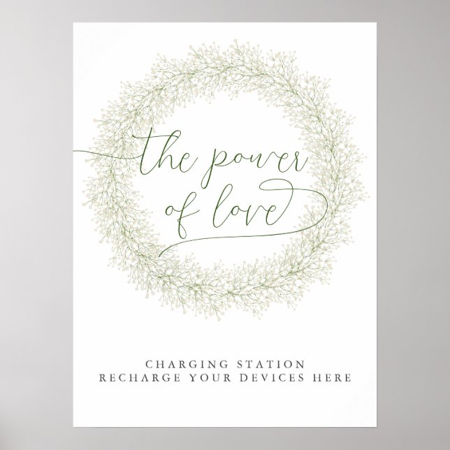 Baby’s Breath Bridal Shower Charging Station Poster (Front)