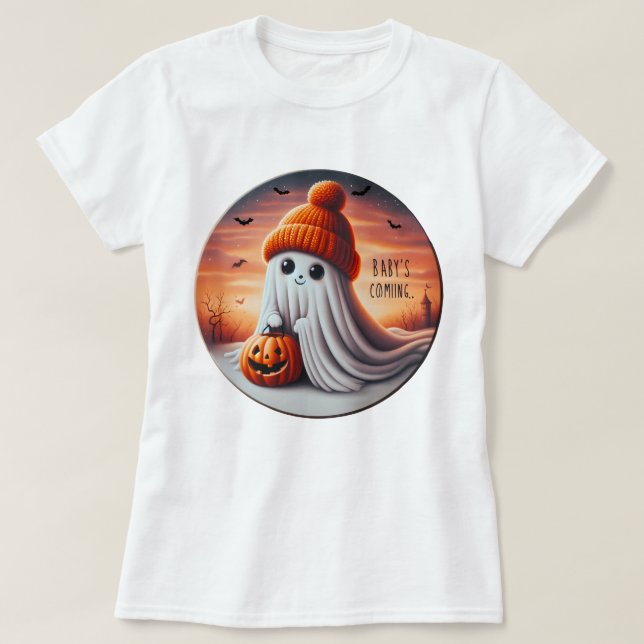 Baby’s Coming Ghostly Announcement  T-Shirt (Design Front)