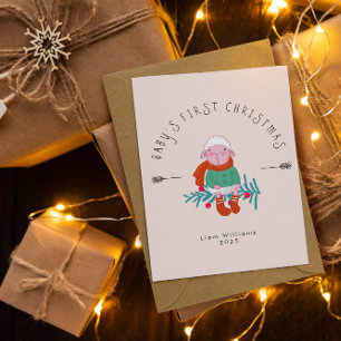 Baby’s First Christmas Adorable Lamb  Ornament Holiday Card