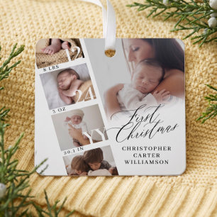 Baby’s First Christmas Birth Stats Photo Collage Metal Tree Decoration