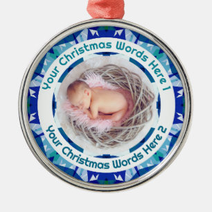 Baby’s First Christmas Blue Family Photo Keepsake Metal Tree Decoration