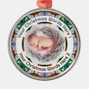 Baby’s First Christmas Brown Green Purple Photo Metal Tree Decoration