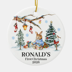 Baby’s First Christmas Bunny Name & Year Ceramic Tree Decoration
