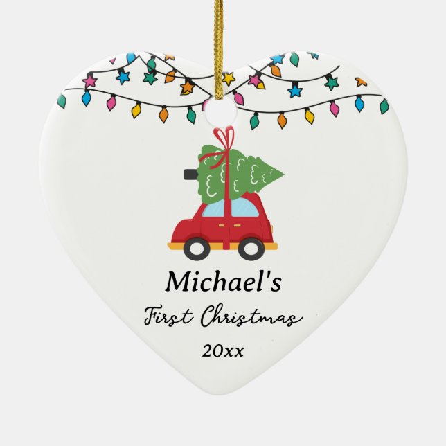 Baby’s First Christmas Car Tree Custom Name Ceramic Tree Decoration (Back)