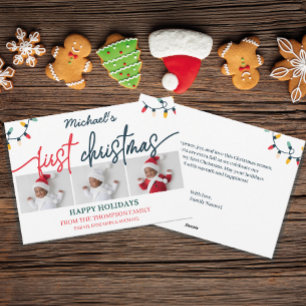 Baby’s First Christmas Custom 3 Photo Modern Holiday Card