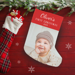 Baby`s First Christmas Custom Photo  Small Christmas Stocking