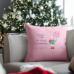 Baby’s First Christmas - Cute Lamb art on pink Cushion