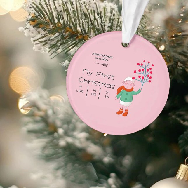 Baby’s First Christmas - Cute Lamb art on pink Ornament (Creator Uploaded)