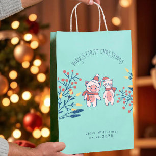 Baby’s First Christmas cute Pig and Bear Medium Gift Bag