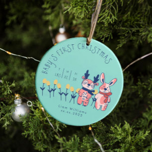 Baby’s First Christmas cute Reindeer Friends Ceramic Tree Decoration