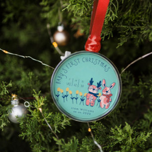 Baby’s First Christmas cute Reindeer Friends Metal Tree Decoration