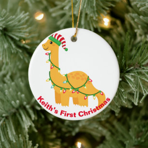 Baby’s First Christmas Dinosaur. Customisable Ceramic Tree Decoration